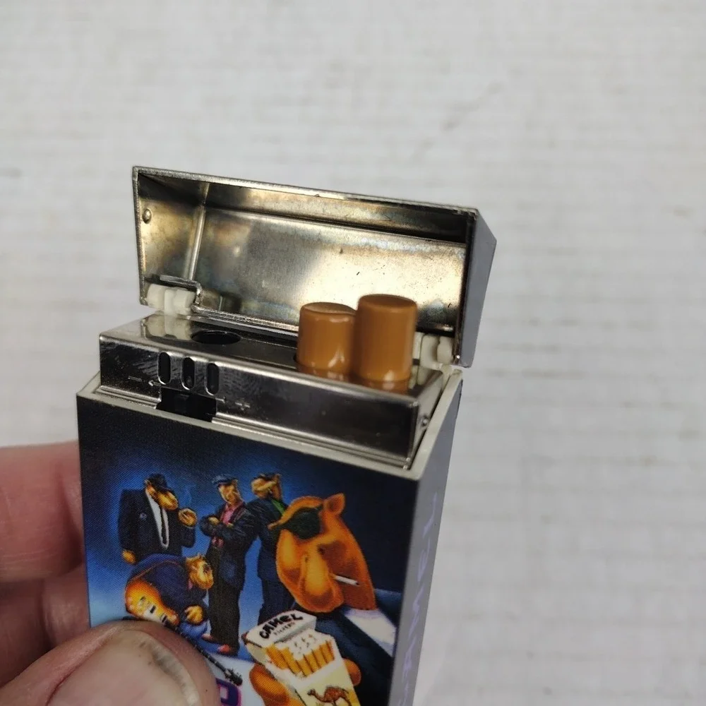 VTG CAMEL Y2K Motorcycle Joe 90's THE HARD PACK Flip-Top Lighter